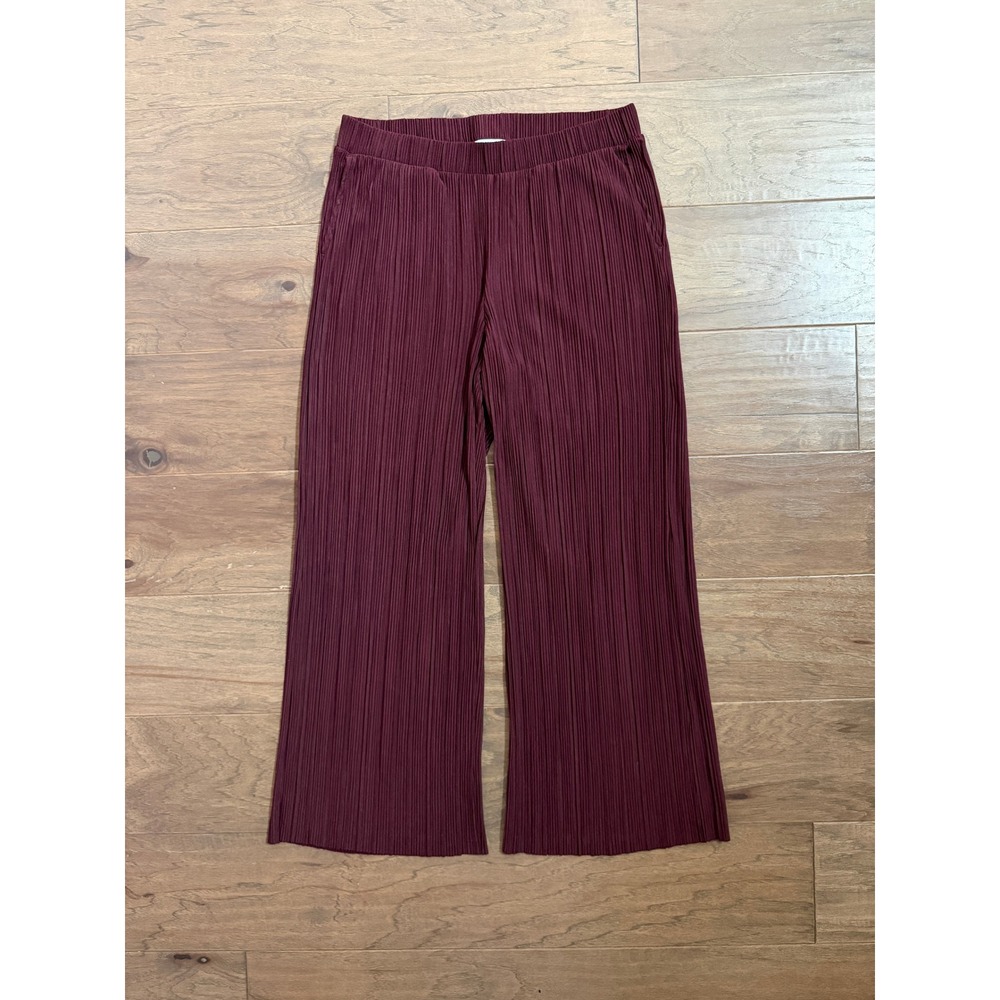 Pure Jill Elements Burgundy Plisse Pleated Wide Leg Pants‎ Womens Small Maroon